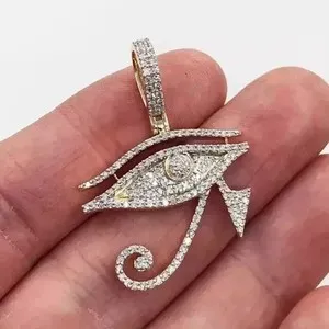 Authentic 2Ct Lab Created White Diamond Eye of Horus Pendant 14K Yellow Gold Plated