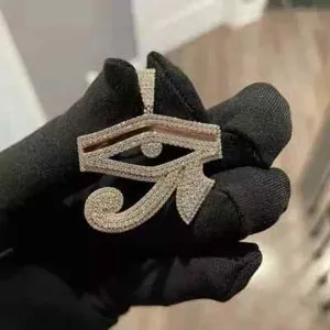 Authentic 2Ct Lab Created Diamond Men's Eye of Horus Pendant 14k White Gold Plated Silver