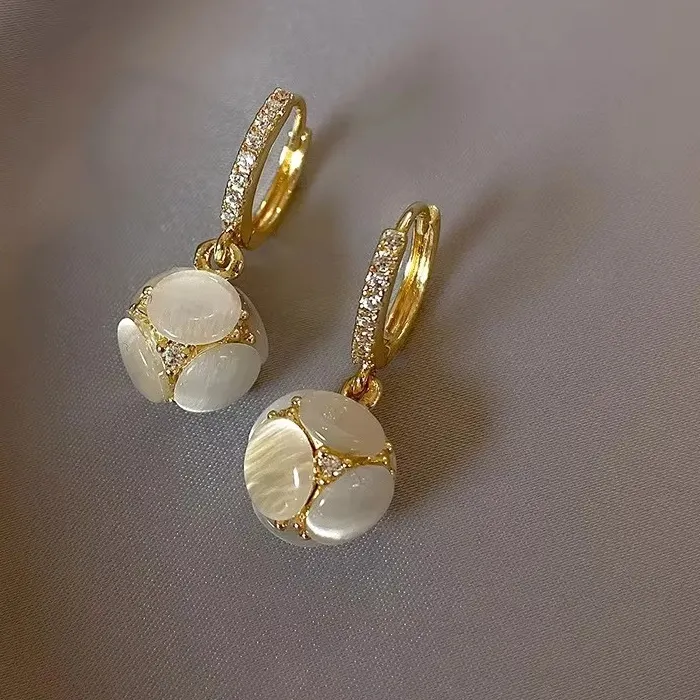 Authentic Celestial Gaze 14K Gold Plated Cat Eye and Pearl Talisman Earrings