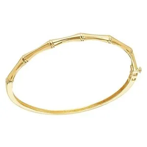 Authentic Women's Bamboo Bangle Cuff Handcuff Bracelet 14K Yellow Gold Plated Silver