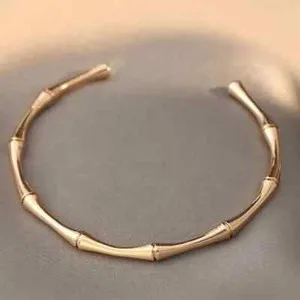 Authentic 14k Yellow Gold Plated Women's Bamboo Style Cuff Wedding 8" Bangle Bracelet