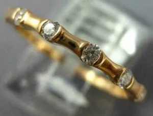 Authentic 1/4 CT Moissanite Bamboo Anniversary Band Ring 18K Yellow Gold Plated Silver