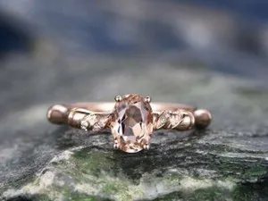 Authentic 2.1ct Lab-Created Peach Morganite Bamboo Design Engagement Ring Rose Gold Plated