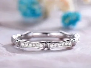 Authentic 2ct Simulated Diamond Wedding Band Bamboo Design Eternity 14k White Gold Plated