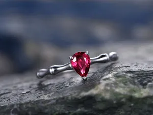 Authentic 0.3ct Natural Pink Ruby Engagement Ring Bamboo Design 14k White Gold Plated