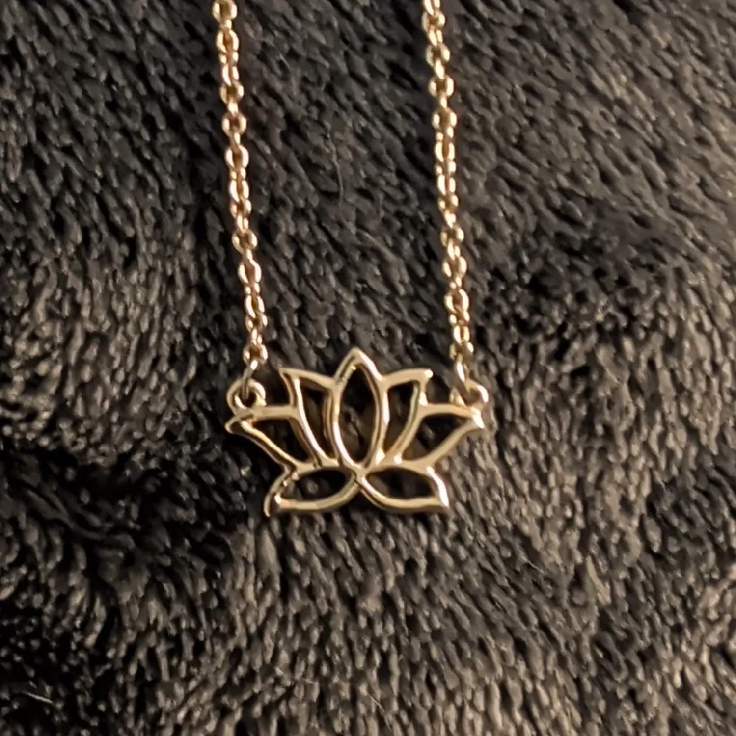 Authentic Marina DeBuchi (MBD), London, Eng., gold plated Lotus Necklace, Trudy's Hallmark