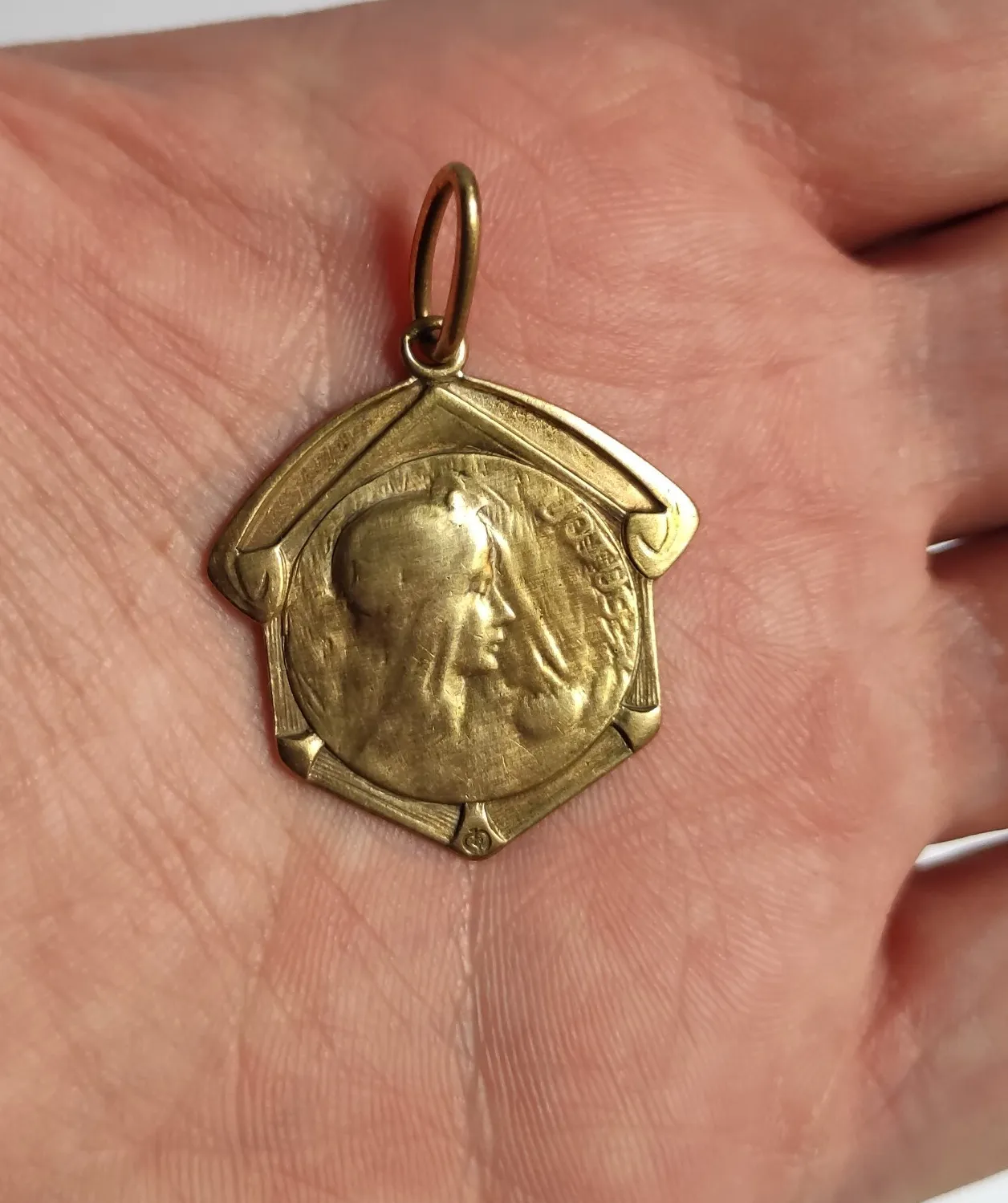 Authentic ANTIQUE ART NOUVEAU GOLD PLATED SILVER PENDANT WITH A MAIDEN-LOTUS - CIRCA 1900
