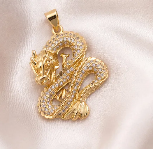 Authentic Mythical Dragon's Power: 2ct Simulated Diamond Pendant in 14k Yellow Gold Plating