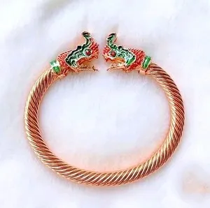 Authentic Mystical Naga Dragon Cuff - 24K Rose Gold Plated Twisted Bangle