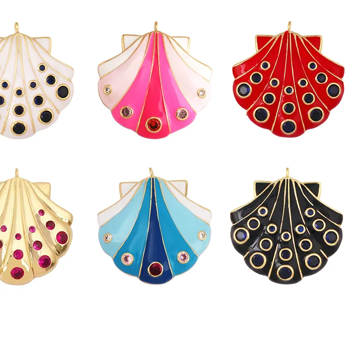 Authentic Fashion Enamel Shell Sea Animal Charm Pendant,Real 18K Gold Plated Zircon Necklace Bracelet Pendant  Jewelry Accessories M27