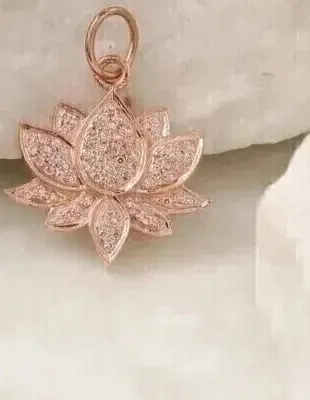 Authentic Women's Lotus Pendant 2Ct Round Cut Real Moissanite 14K Rose Gold Plated
