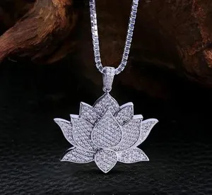 Authentic The Celestial Blossom: 2.00Ct Moissanite Lotus Pendant in 14K White Gold Finish