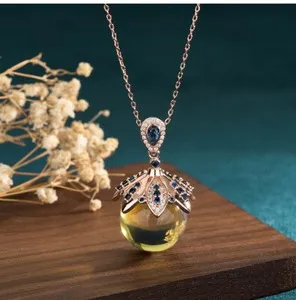 Authentic Natural Amber Crystal Pendant Necklace 18K Gold Plated Chain Dainty Gemstone