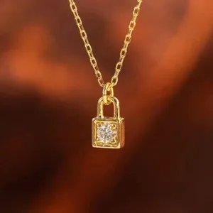 Authentic Round Cut Simulated Diamond Lock Pretty Pendant Women's 14K Yellow Gold Plated