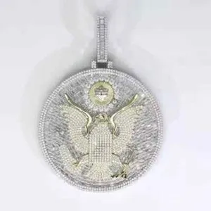 Authentic 3Ct Round Cut Real Moissanite Custom Eagle Men's Pendant 14K White Gold Plated