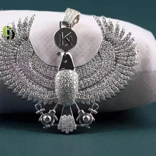 Authentic 3Ct Round Cut Real Moissanite Eagle Men's Charm Pendant 14K White Gold Plated