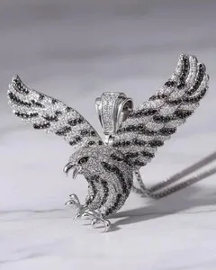 Authentic 3Ct Round Cut Real Moissanite Eagle Charm Men's Pendant 14K White Gold Plated