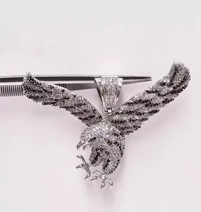 Authentic 3Ct Round Cut Real Moissanite Eagle Charm Men's Pendant 14K White Gold Plated