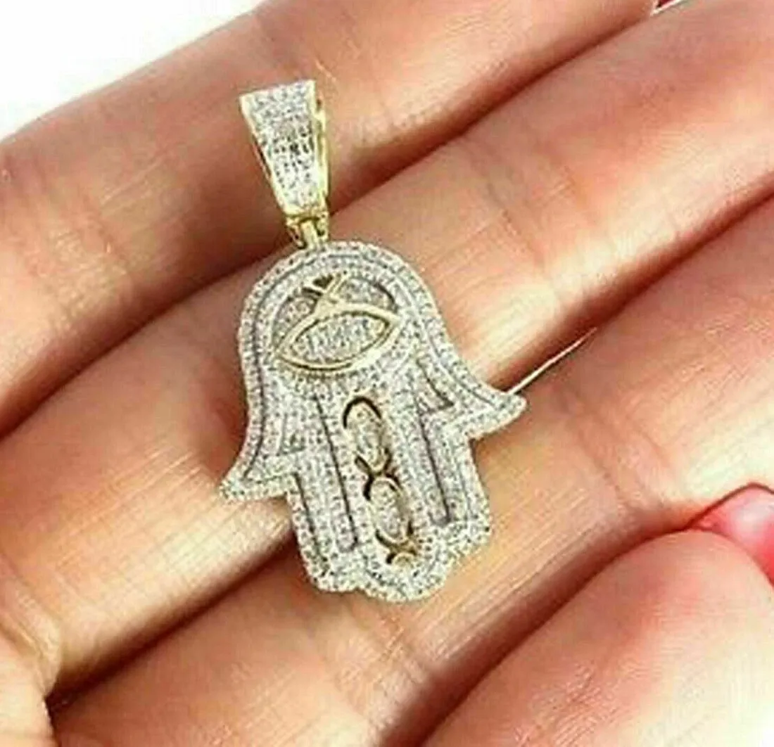 Authentic Radiant Sanctuary Hamsa Moissanite Talisman in 14K Gold Over Silver