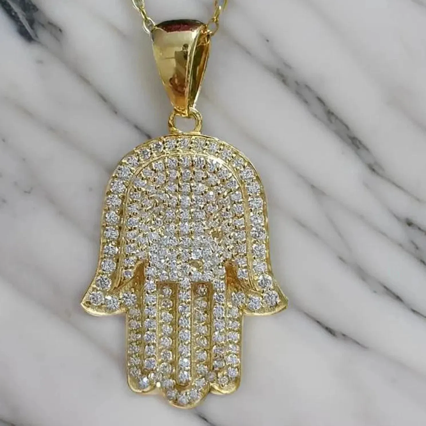 Authentic Guardian of Fortune: Radiant Moissanite Hamsa Hand Pendant