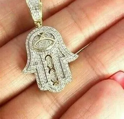 Authentic Guardian of Prosperity: Moissanite Hamsa Hand Pendant