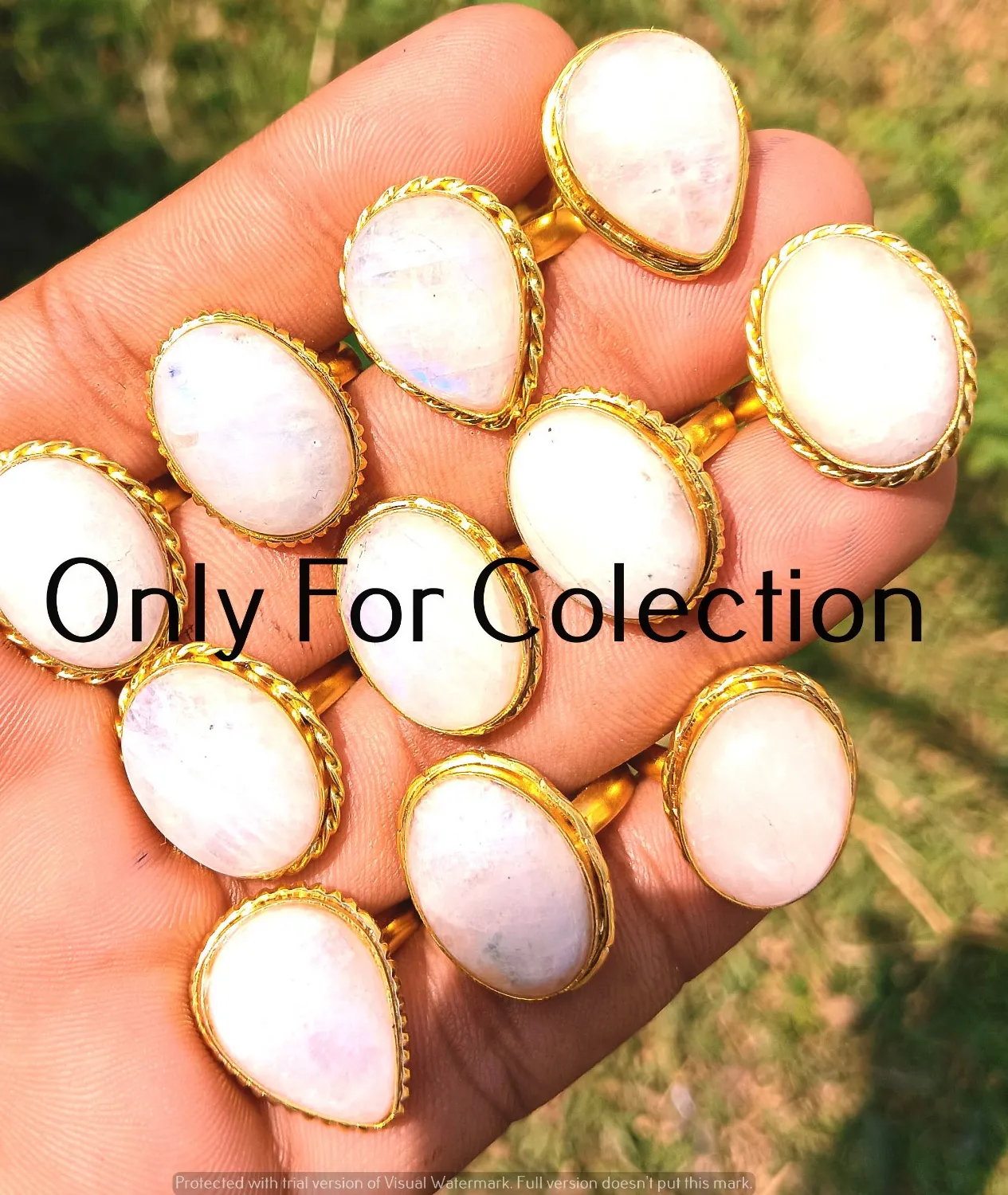 Authentic Moonstone's Mystical Embrace: A Handcrafted Lot of 18K Gold-Plated Rings