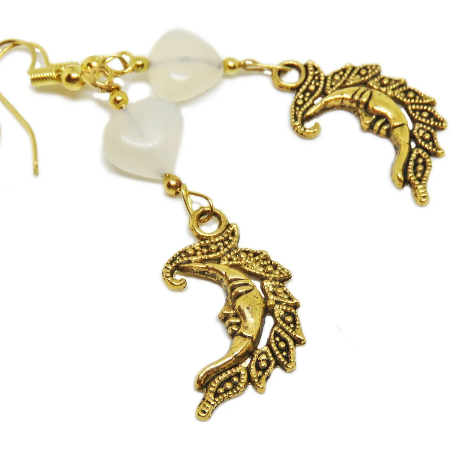 Authentic Gold Plated Crescent Moon and Moonstone Bead Earrings By SoniaMcD