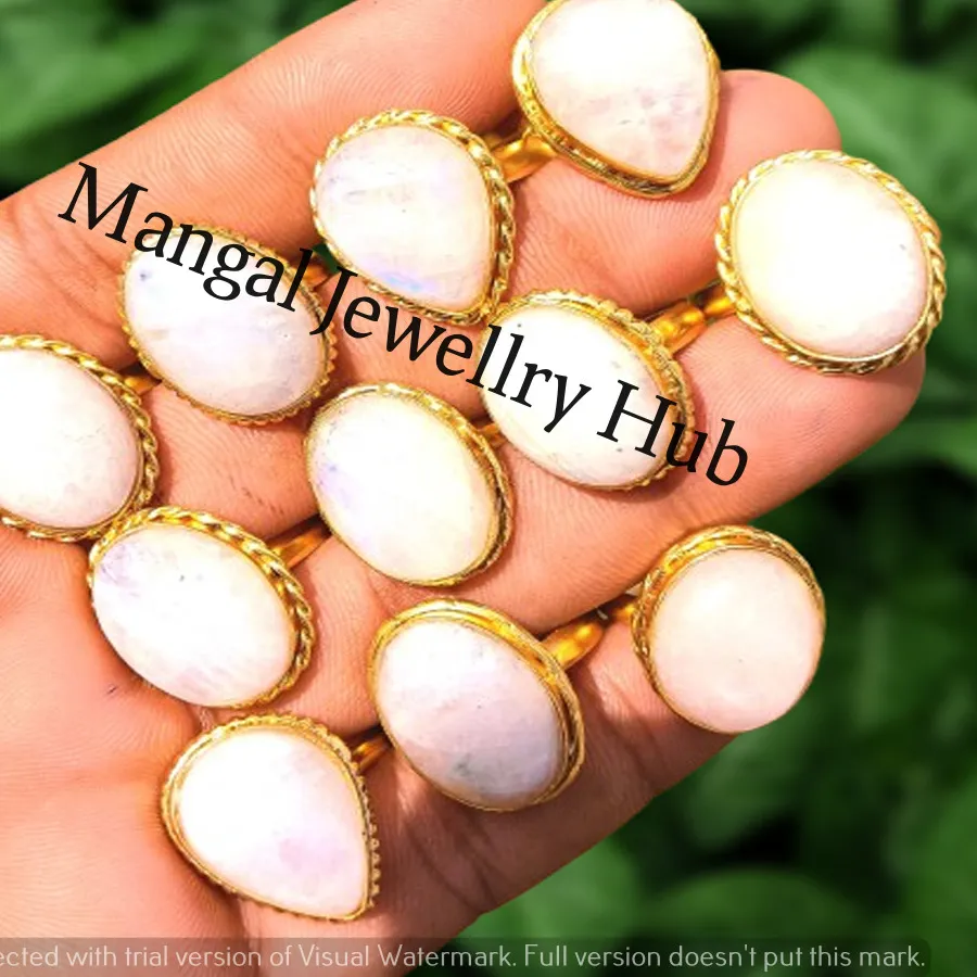 Authentic Celestial Moonstone Rings - Handcrafted 925 Sterling Silver Gold Plated Amulets