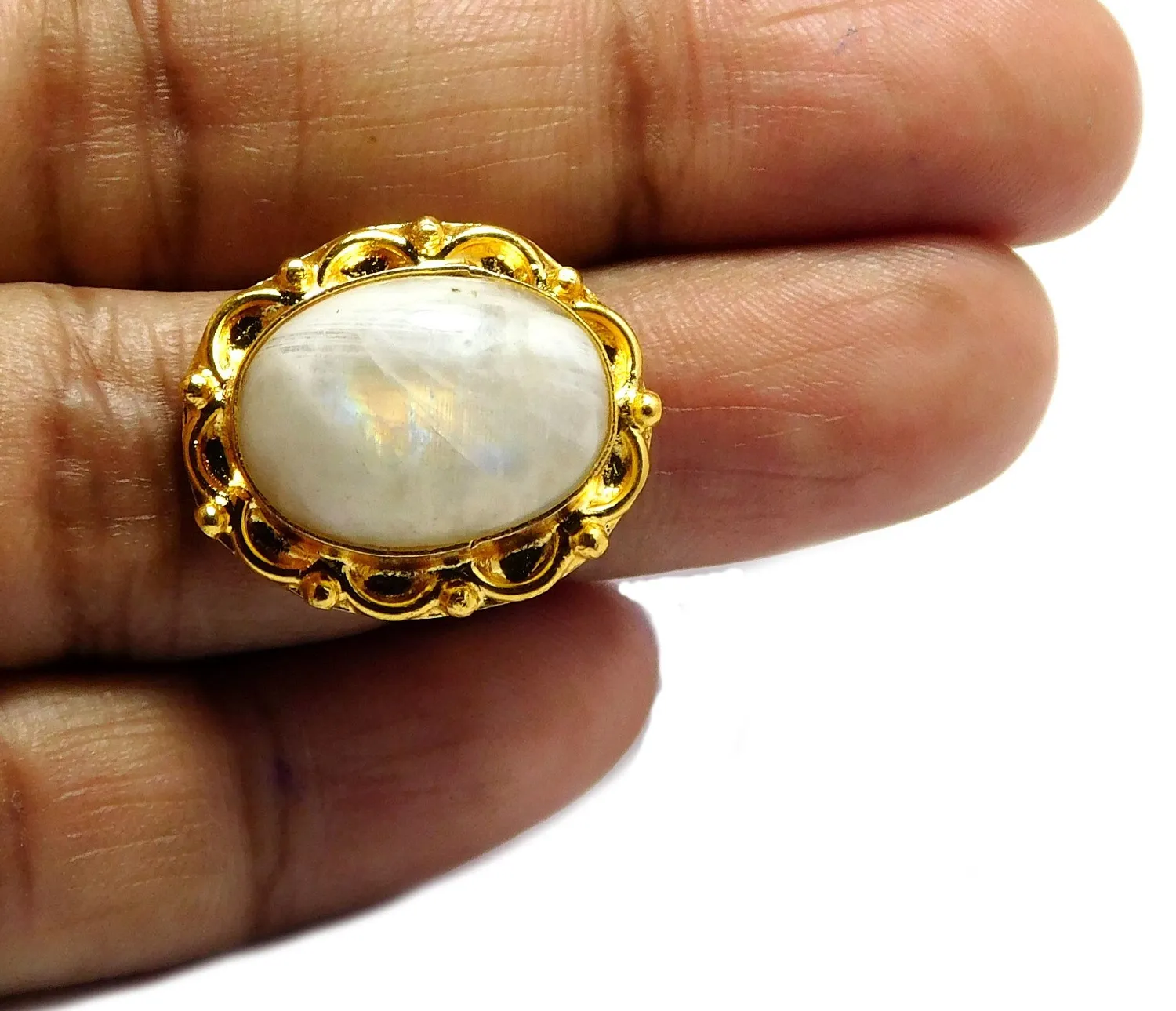 Authentic Ethereal Lunar Radiance: The Rainbow Moonstone Gold-Plated Talisman
