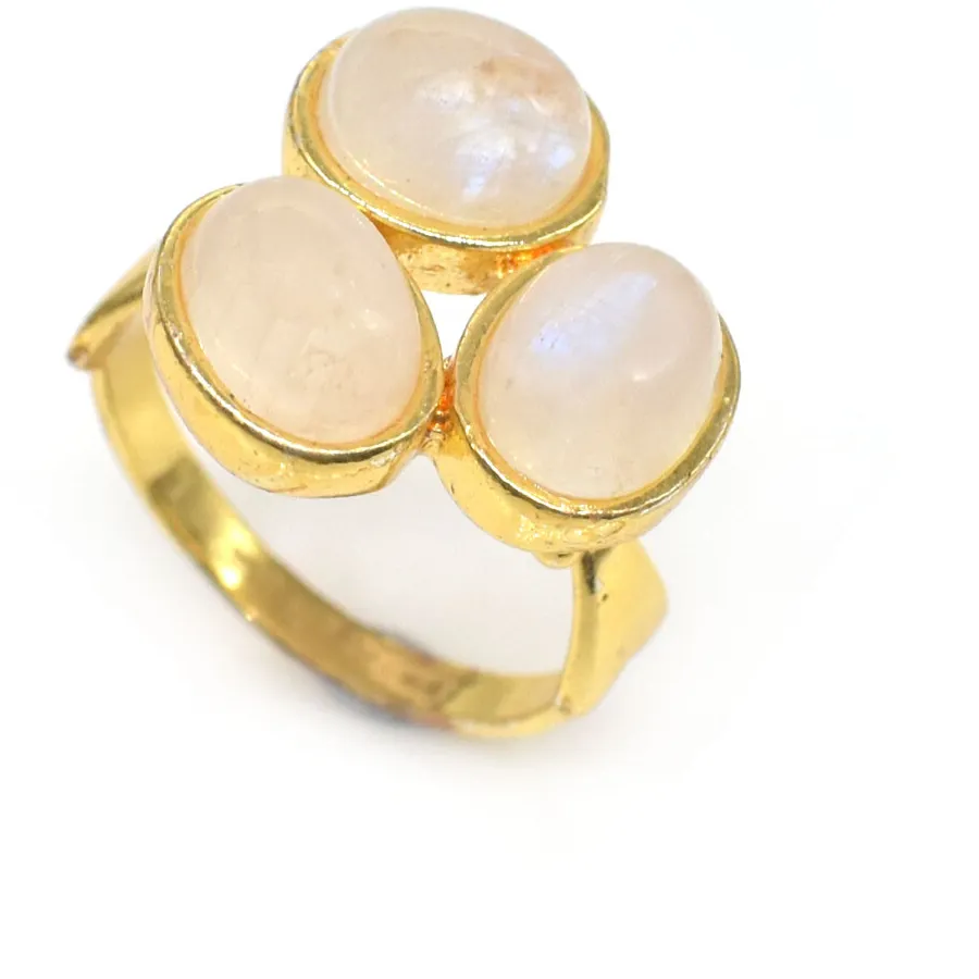 Authentic Rainbow Moonstone Gemstone Gold Plated Jewelry Engagement Gift Ring 9.5 a863