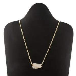 Authentic Natural Rough Look Birthstone Yellow Gold Plated Pendant Chain Necklaces For Her