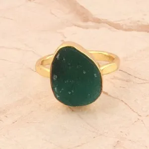 Authentic Natural Rough Moonstone Aquamarine Garnet Gold Plated Birthstone Adjustable Ring