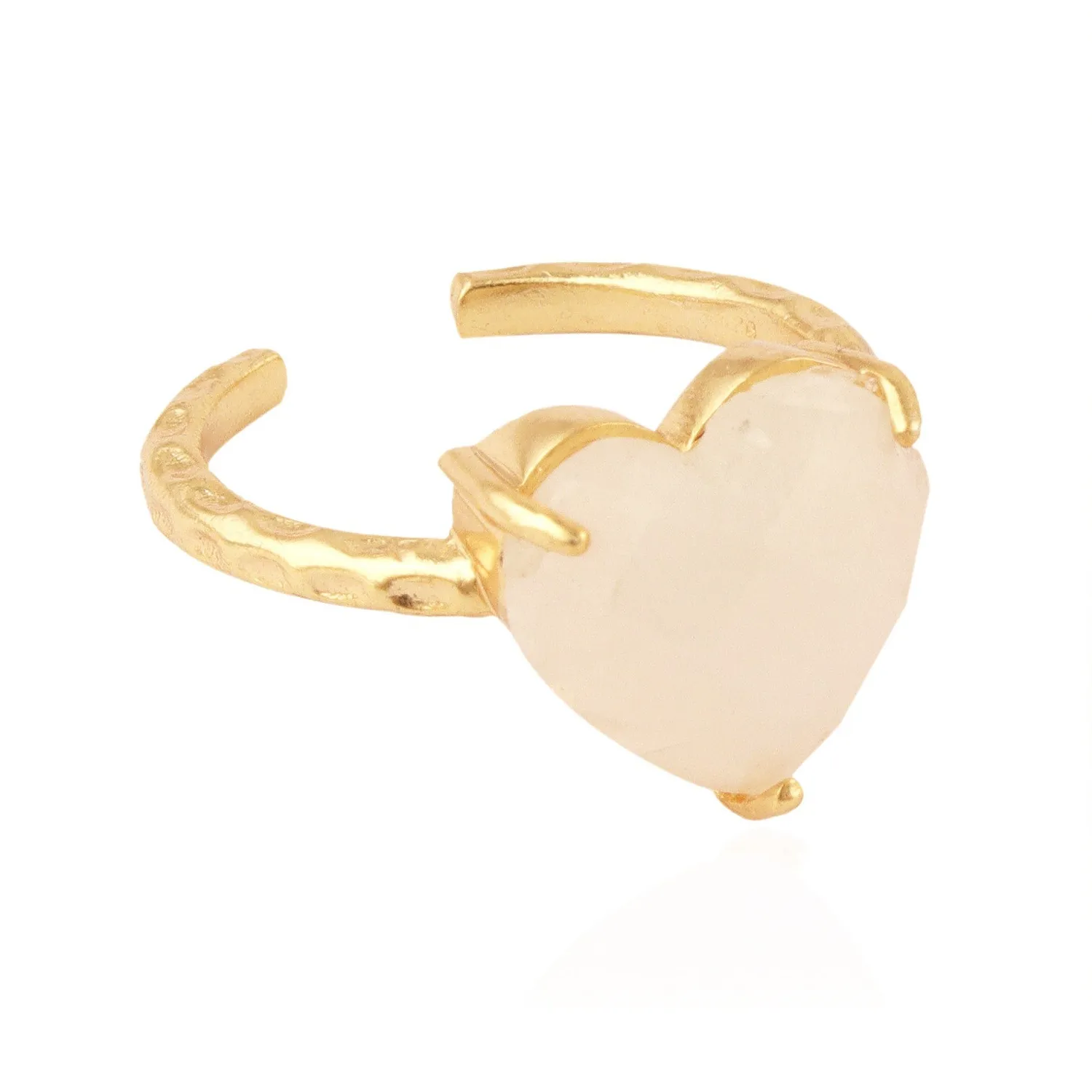 Authentic Heart Shape Ring Natural Gemstone & Chalcedony Ring Gold Plated Adjustable Rings