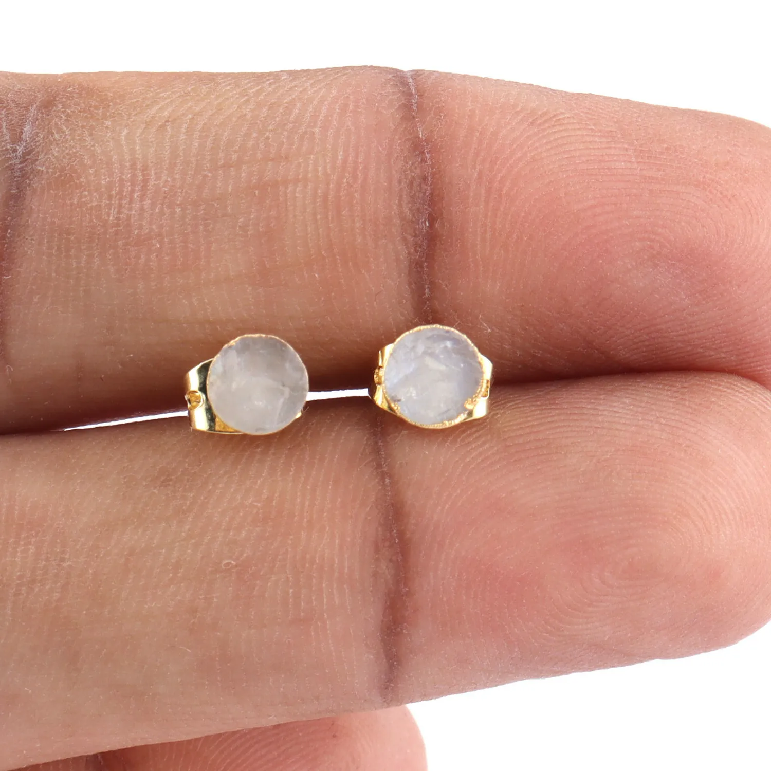 Authentic Radiant Spheres of Dawn: Raw Gemstone Gold-Plated Studs