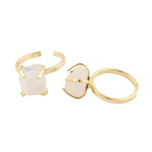 Authentic Choose Your Natural Rough Mix Birthstone Gold Plated Prong Set Adjustable Rings 
