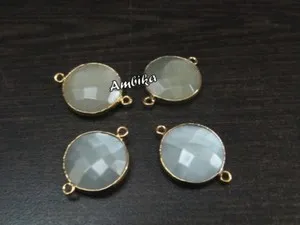 Authentic Pieces of 4-AAA Quality Natural White Moonstone Coin Shape Size 15mm Connectors