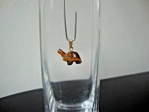 Authentic VINTAGE 1970s SMALL HANDMADE CARVED TIGER'S EYE ELEPHANT GOLD PLATED PENDANT