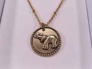 Authentic Ascona Gold Plated Elephant Trunk Up Pendant Necklace 16" - 18"