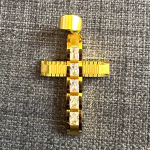 Authentic Gold Tone Yellow Gold Plated Cross Pendant, Religious Theme, No Stones