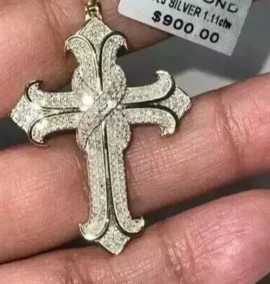 Authentic Divine Radiance: 3 Ct Moissanite Cross Pendant in 14K Yellow Gold Plating