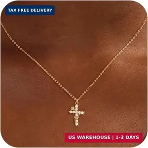 Authentic Radiant Faith Cross Necklace in 14K Gold Plate with Pearl and Cubic Zirconia