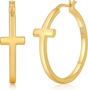 Authentic Starlit Cross Hoops: 3 mm Sterling Silver & 14 k Gold