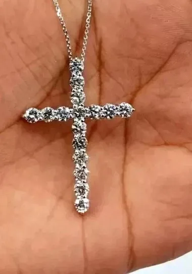 Authentic Radiant Faith Cross Pendant in 14k White Gold Plated Moissanite