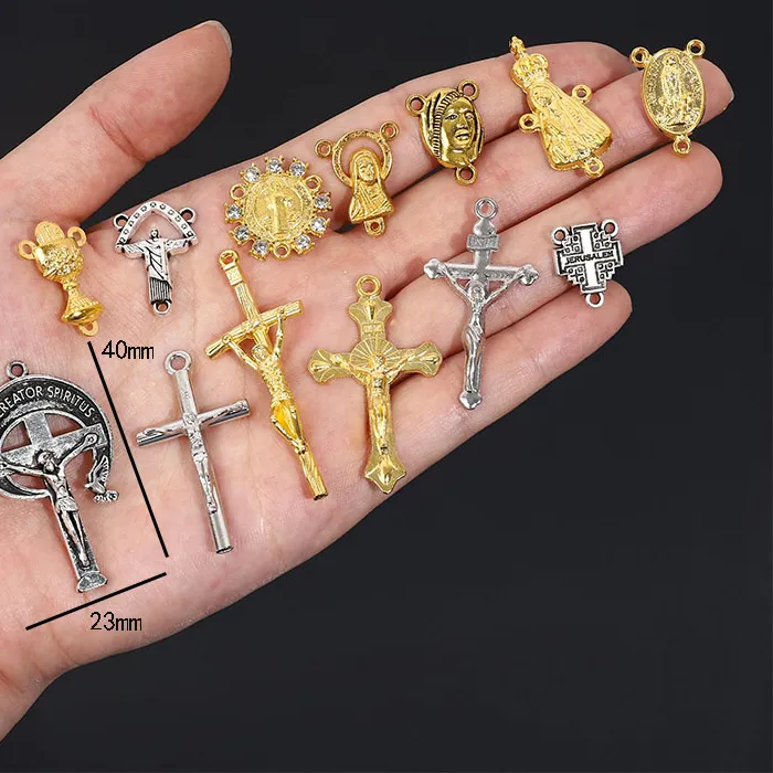 Authentic 25 Styles/Religious Charm Catholic Three Hole Necklace Link Cross Pendant Jewelry Making DIY Jewelry Accessories/10 Pieces Whole