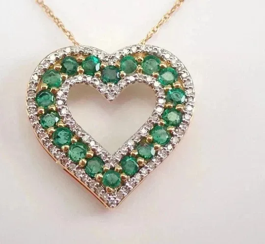 Authentic 2Ct Round Cut Green Lab Created Women's Heart Pendant 14K Yellow Gold Plated