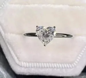 Authentic 2Ct Heart-Cut VVS1 Moissanite Solitaire Engagement Ring 14K White Gold Plated
