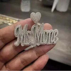 Authentic Real Moissanite 4Ct Round Cut Heart & Custom Name Pendant 14K White Gold Plated