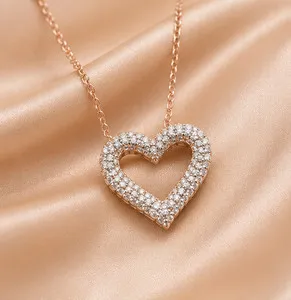 Authentic 2ct Round Simulated Diamond Engagement Heart Shape Pendant 14kYellow Gold Plated