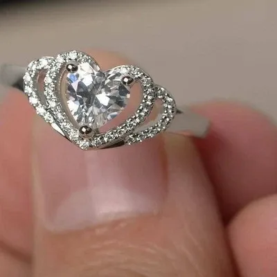 Authentic Double Heart Shape Ring 2Ct Heart Cut Certified Moissanite 14K White Gold Plated