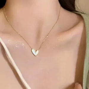 Authentic 14K Gold Plated Love Heart Pendant Necklace Women Unique Golden
